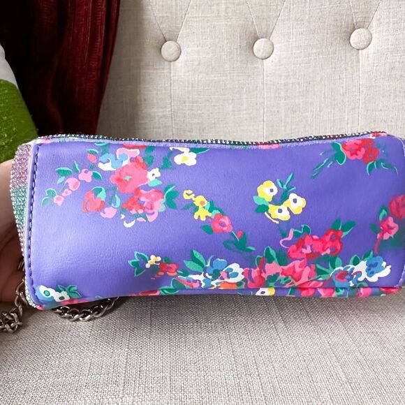 Betsey Johnson Rhinestone Convertible Periwinkle Floral Crossbody Handbag - Picture 2 of 12